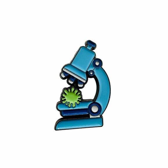 🤩Cute Blue Microscope Enamel Pin - Gift Love Science With Rubber Clutch Brooch - Picture 4 of 6